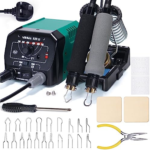 YIHUA 939-III Brandmalerei-Werkzeugset, Holzbrennstation mit 2 Brandmalstiften (Drahtfeder-Typ) mit 20 Holzbrennspitzen, 2 Brandmalerei Holz (UK-Stecker)