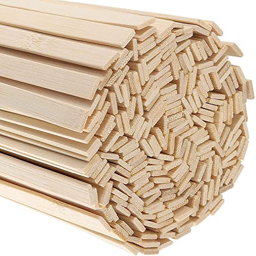 HAKZEON 300 PCS 40 x 0.9 cm Natural Bamboo Sticks, Flat Wooden Strips Craft Wood Extra Long Sticks for Crafting Arts DIY Projects