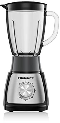 Necchi - NBL1055M-CB Frullatore da tavolo premium in acciaio inossidabile, capacità da 1.5, potenza 500W, 5 velocità + impulso.