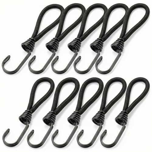 QWORK® 10 pièces Crochet tendeur, tendeurs Elastique avec Crochets, 15cm, Noir, pour bâches, Filets, tentes