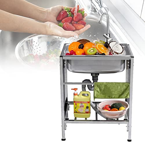 WORDFUN Fregadero De Cocina Comercial, Fregadero De Cocina Independiente De Acero Inoxidable, Mueble Pila Lavadero, Fregadero Cuadrado para Catering, Fregadero De Lavandería Portátil