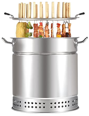 fumoir Barbecue à charbon de bois, réchaud suspendu for barbecue, baril en maille de barbecue en acier inoxydable avec brochettes de brochettes 20pcs, panier à griller roulant, support de barbecue de
