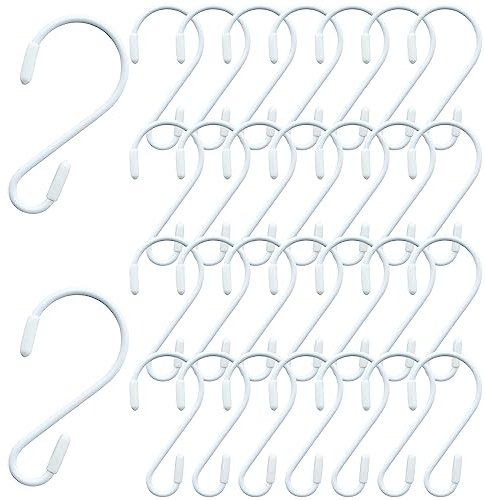 Hitefu 30 Stück weiße S-Haken zum Aufhängen, 8,9 cm Edelstahl S-förmige Haken, gummibeschichtete S-Haken zum Aufhängen von Pflanzen, Kleidung, Jeans, Handtüchern, Töpfen, Pfannen, Tassen