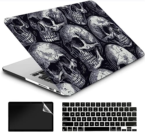 AMCJJ Kompatibel mit MacBook Pro 13 Zoll Hülle 2022/2021/2020 M2/A2338/M1/A2289/A2251, Schutzhülle Cover & EU Tastaturschutz & Displayschutz, Schädel