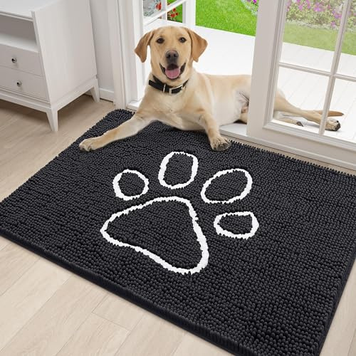 Homaxy Dog Door Mats Indoor, Super Absorbent Doormats, 50x75cm, Black | Chenille, Soft, Non Slip, Machine Washable, for Dogs Muddy Paws, Muddy Wet Shoes, Bathroom, Kitchen, Floor Mat, Entrance Rug