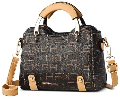 FOLOVEYA Elegant Handtasche Damen Klein Umhängetaschen Mode Frauen Henkeltaschen Crossbody Tasche Schultertasche PU Leder für Arbeiten Reisen Dating Top Griff Tasche Gelbe Buchstaben