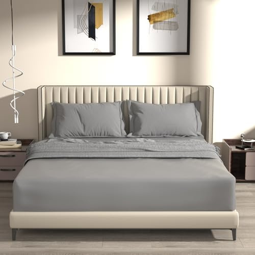 UHOUSEST Double Size Fitted Sheet Grey, Extra Deep Sheets with 16 inch 40 cm, Soft Microfiber Double Fitted Sheet, Bed Sheets Breathable Deep, Ease Care & Fade Resistant 135x190cm