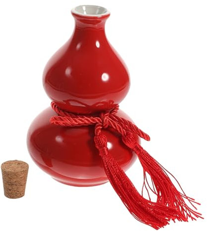 DECHOUS Ceramic Gourd Wine Bottle 2-Liang Half Red Gourd Wine Jar Sealed Liquor Holder Home Decorative Drink Storage Container