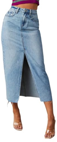 Onsoyours Gonna di Jeans da Donna Lunga Casual Gonna a Vita Alta con Orlo a Spacco in Tinta Unita Y2K Vintage Gonna di Denim Primavera Estate Streetwear B Azzurro XXL
