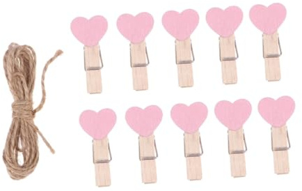 Alipis 50 Pinces à Photos en Bois Forme Cœur avec Corde en Jute, Design Lisse et Multi-Usage, pour Décoration de Mariage ou Fête, Lot de 50 Pièces