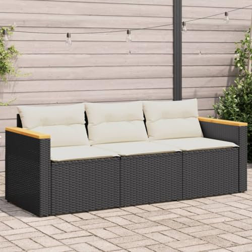 SECOLI Gartensofa 3 sitzer Rattansofa 3sitzer Balkonsofa Lounge Sofa Outdoor Kleines Terrassensofa Balkonmöbel Kleiner balkon-Schwarz-3-Sitzer