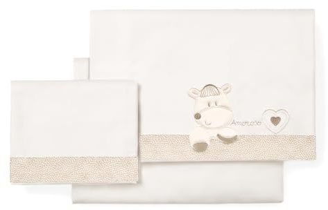 Various Juego de Sabana para Cuna 60x120cm (3 Piezas: Bajera, encimera y Funda de Almohada) de Algodon 100% Fabricado en España Modelo 03302 (Beige)