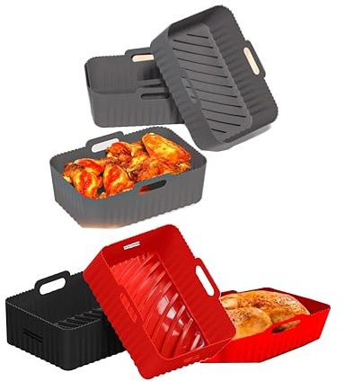 GRANZ Silicone Air Fryer Pot & Liners | 2 PCS Rectangular Grey Reusable Accessories Set for Ninja Air Fryer | Eco-Friendly Replacement for Disposable Paper Liners & Baking Mats