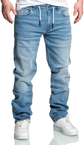 Amaci&Sons Herren Sweathose in Stretch Denim Männer Kordel Basic Jogging Jeans 7031 Hellblau W34