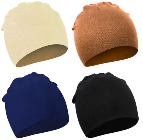 DRESHOW 4 Stücke Unisex Mütze Hut Junge Mütze Frühling Mützchen Kleinkind Wendemütze Jersey Slouch Beanie Bekleidung Unisex Infant Hut Kindergarten Mütze