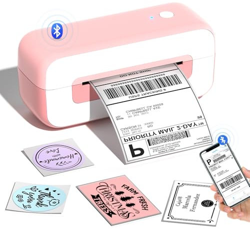 Phomemo Bluetooth Shipping Label Printer, Thermal label printer 4x6, Postage Label Printer Machine for Package, Address, Logo, Compatible with for Hermes, Royal Mail, Amazon, Shopify, Ebay-Pink
