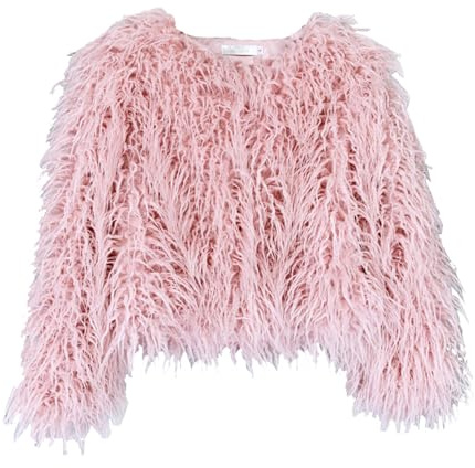 FM2018XSL Chaqueta de Piel Sintética Mujer Frente Abierto Abrigo Invierno Cálido Corta Chaqueta Peluda Mujer Fiesta Cocktail,M,Rosa