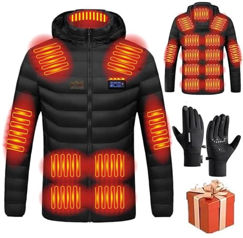 Beheizbare Jacke Damen, Heizjacke Herren Wasserdicht Winddicht Warm Softshell Winter Jacke Wärmende Beheizbare Weste Winter Warm Daunenjacke mit 19 Heizzonen Heizmantel Outdoorjacke mit handschuhe