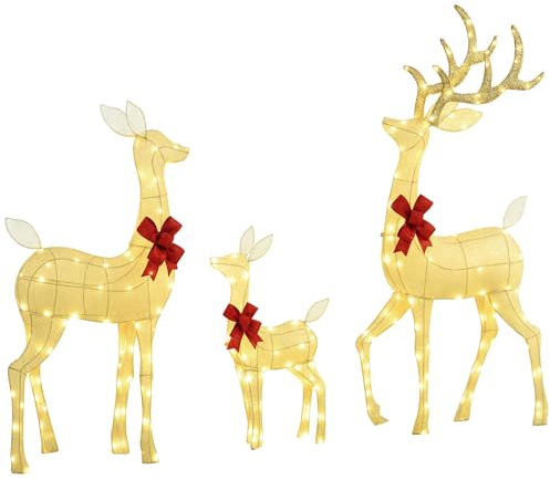 Outsunny LED Rentier Weihnachtsdeko 283 Lichter mit Timer Hirschdeko Silber