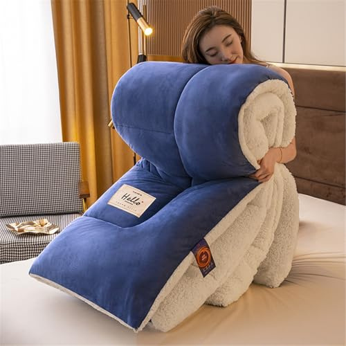 YCDZSW Edredón Nórdico Franela Y Borreguito, Edredón De Invierno De Terciopelo De Cordero, Mantas De Peluche Esponjosas para Ropa De Cama para El Hogar (Azul Oscuro,180x220cm (4kg))
