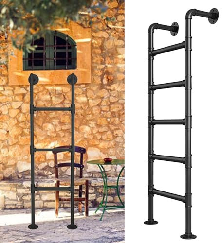 Einstiegsleiter aus Metall, stehend, für Dachboden, Wohnheim, Bibliothek, 150 cm, Schwarz