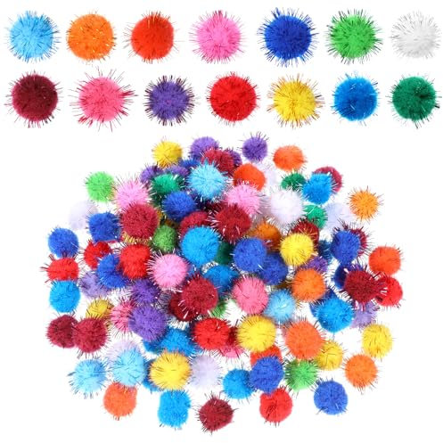 Jeffdad 100 Stück Bunte Pompons zum Basteln, Glitzer Pompons, Filzkugeln, Mini Pompons, Flauschige Plüsch Bälle, 2cm, für DIY Kreative Handwerk, Nähen, Dekorationen, Bunt, 2cm/0.79inch(Stil A)