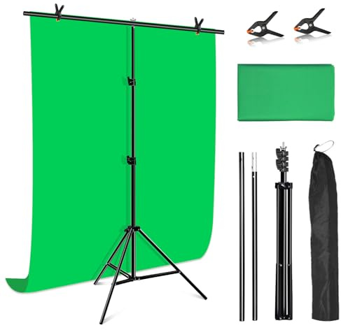 PULUZ - Kit de fondo verde con soporte, soporte portátil para fondo GreenScreen, en forma de T, con bolsa de transporte para transmisión de vídeo y sesiones de fotos