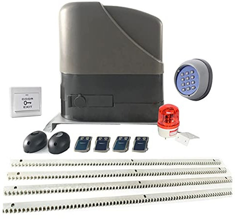Apriporta da Garage, Kit di sicurezza DC 12V 800KG. Apritazione elettrica scorrevole Apritore automatico con rack in acciaio a 4 metri(Kit7)
