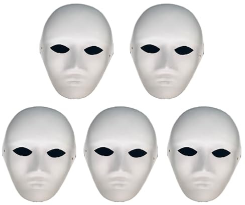 Yamoloz Paintable Paper Masks for Carnival, Cosplay, Halloween Party Women Men Mask DIY White Paper Masquerade Pulp Blank for Painting 5 Pack