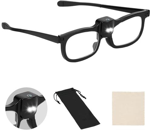AOOSU Lunettes Loupe avec Lumière LED, 200% Lunettes de Lecture, Loupe Grossissante, pour Lecture, Bijoutier, Couture, Bricolage, Travail de Près, Loisirs, Artisanat