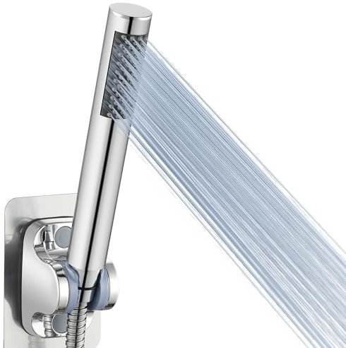 Handbrause Komplett aus Metall, Hochdruck-Duschköpfe von Voolan, Einfache Handbrause aus Chrom mit Teflonband, Hoher Durchfluss auch bei Niedrigem Wasserdruck, Rund