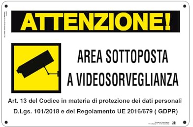 Cartello Cartello Videosorveglianza Attenzione Area Sottoposta a Videosorveglianza Plastica Sicurezza - 18x12cm 100% Made in Italy - 2 Pz Plastica Resistente UV Impermeabile