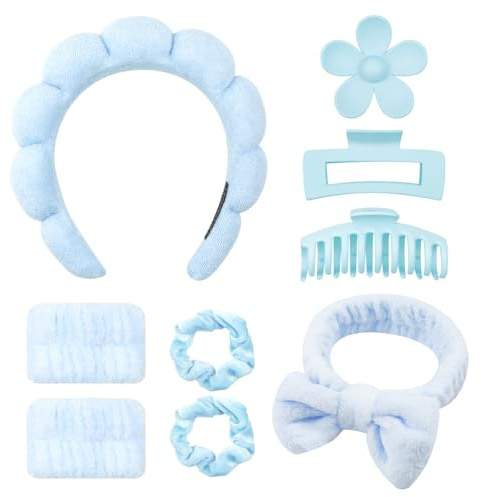 9 Pcs Spa Headband for Washing Face Wristband, Spa Bow Headband Set, Multi Functional Makeup Headband, Soft Non Slip Hair Band for Daily Life Skincare Facial