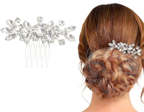 Peine para el Cabello de Novia, Accesorios para el Cabello de Diamantes de Imitación, Nupcial Perla Pelo Vid Plata Novia Accesorios Cristal Diamante de Imitación Hoja Headpie
