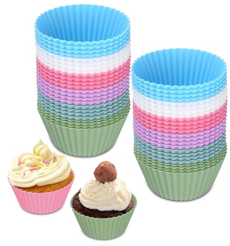24 Moules à Muffins en Silicone Antiadhésifs, Mini Moules à Pâtisserie Réutilisables et antiadhésifs sans pour Cupcakes, Gâteaux, Donuts, Desserts, Crèmes et Puddings