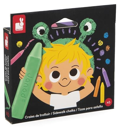 Janod - 10 gessetti Lavabili per Bambini - Formato Quadrato XXL per Una Facile Presa - Colori Vivaci - A Partire da 3 Anni - J07417