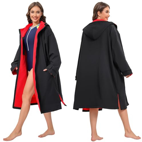 DEHAI Schwimmjacke, Parka für Damen, Herren, Jugendliche, wasserdicht, Surf-Poncho, Robe, übergroß, leicht, mit Handtuch gefüttert, warmer Bademantel