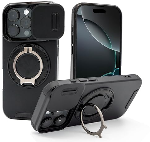 Cover Compatibile con I p h o n e 16 Pro con Anello Posteriore e Copri-Obiettivo Scorrevole – Custodia Antiurto Ultra-Resistente dal Design Moderno