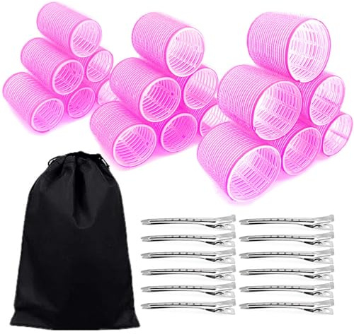 JZK 31 en 1 Extra large petit rouleau cheveux boucles sans chaleur avec pinces pour cheveux long/court et frange rideau, gros bigoudis cheveux velcro pour volume, boucleur hair rollers femme fille