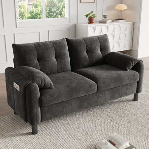 Luonians Canapé 2 Places, canapé rembourré Confortable en Tissu Chenille avec Coussins épais, canapé Confortable pour Salon, Chambre, Petit Appartement, Meubles rembourrés au Design scandinave (Gris)