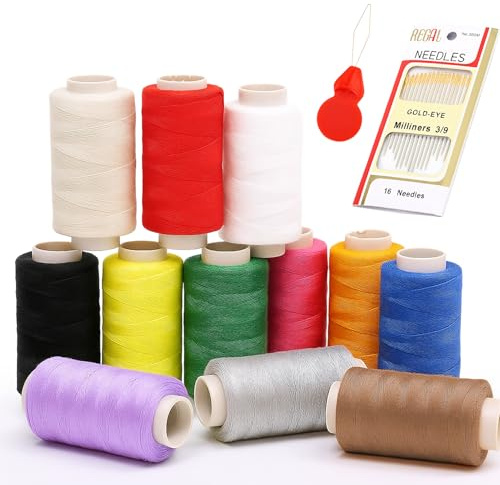 Nähgarn Set mit 12 Farben - Nähgarn für Nähmaschine & Overlock - 350m Elastisches Polyester Garn, Nähzubehör für Textilien & Haushalt - Nähgarn von Qualität.