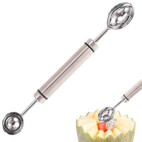 Doiyislem Outils de Sculpture de Fruits, Double Cuillère Parisienne en Acier Inoxydable pour Pastèque, Cuillère À Sorbet Pour Dessert Cuisine, Pour Beurre et Épépinage de Poires