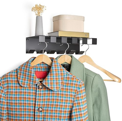 etterr | Perchero de Pared con Balda Metálico • Estante Perchero y Colgador de Pared con Barra para Perchas y Ganchos • Abrigos, Bolsos y Paraguas • Recibidor/Entrada, Dormitorio y Oficina, Pasillo