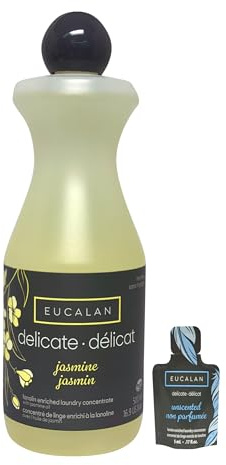 Eucalan No Rinse Delicate Wash – Night Bloom Jasmine, 500ml and Eucalan No Rinse Delicate Wash – Natural Unscented, 5ml – Bundled by GetInStyle Shop