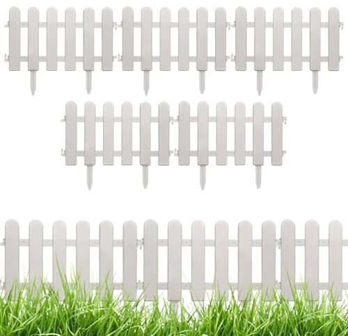 Lot de 5 palissades blanches de 50, 8 x 30, 5 cm pour jardin en plastique flexible avec boucle connexion, bordure paysage avec piquet pour cour, pelouse, patio, extérieur, panneaux en plastique