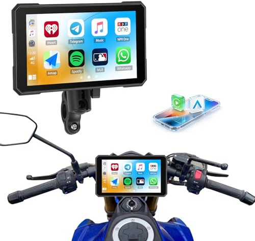 SIXTOP Carplay Écran de moto sans fil Android Auto pour moto portable 5 pouces étanche écran tactile stéréo avec Bluetooth, navigation Siri/Google Voice Control