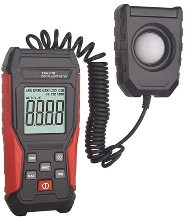 Homeponnew Digitales Lux-Messgerät für Lichtmessung, 0-200000 Lux und 0-20000 FC Reichweite, mit hintergrundbeleuchtetem LCD und 120° Einfallswinkel, Modell TA630B