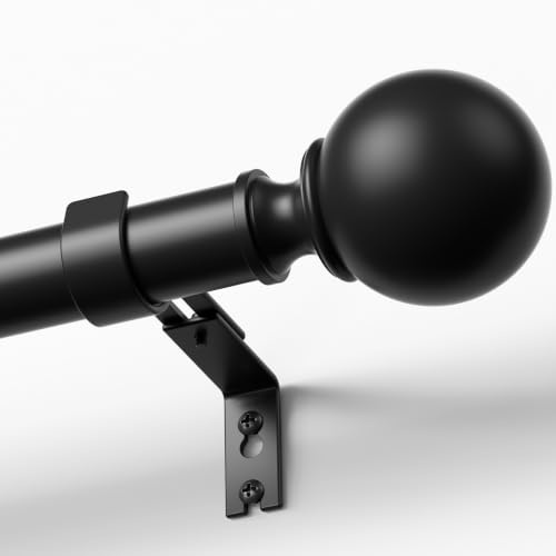 TRAROD Gardinenstange Schwarz 90-265 cm, 25 mm Durchmesser | Ausziehbar, Verstellbare Wandhalterungen, Matt-Finish