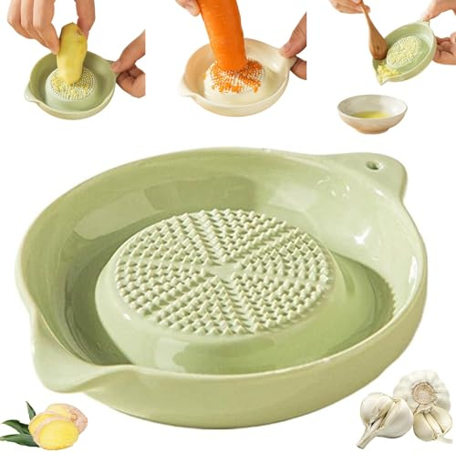 Knoblauchreibe Teller - Premium Keramik Ingwerreibe mit Ausgießer und rutschfestem Boden | Effiziente Mahlschale für Knoblauch, Ingwer, Gewürze und Gemüse | Leicht zu reinigendes Küchenschleifwerkzeug