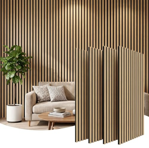 Clevich 3D Akustikpaneele 120x60x2.1cm,2,88m²-4 Stück Wandpaneele Holzoptik | Wandverkleidung Wandpaneele für effektiven Schallschutz, mit Filz Schalldämmung, für Wohnzimmer, Büro, Garderobe, Eiche